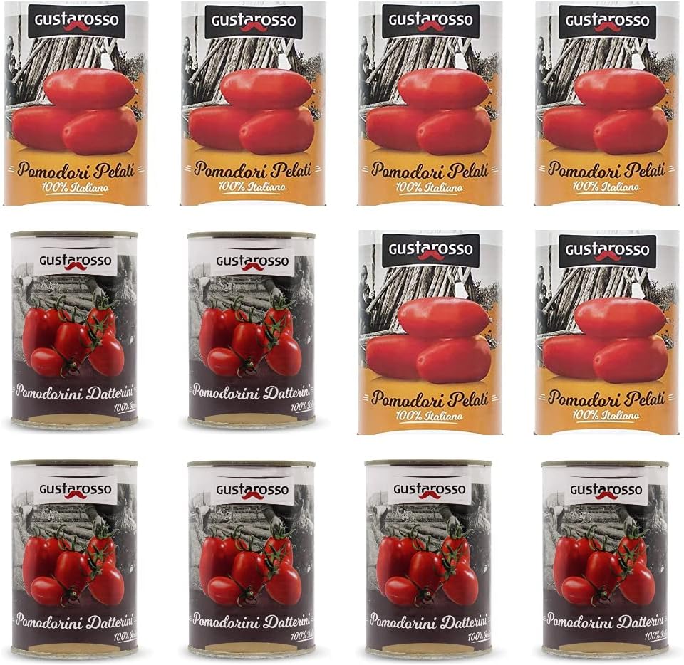 Selezione Pomodori Gustarosso 400g – Mix Pelati e Datterini 12 Lattine