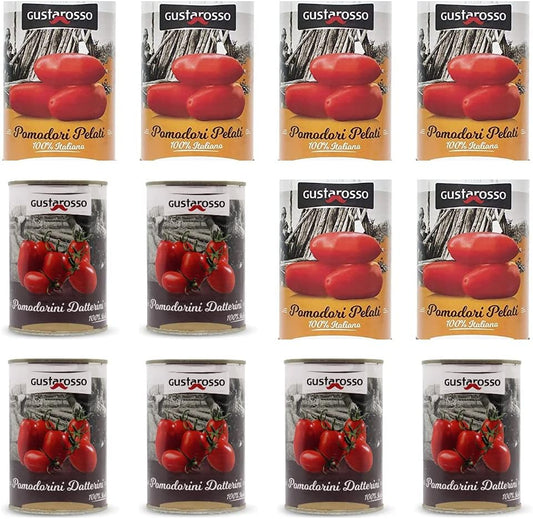 Selezione Pomodori Gustarosso 400g – Mix Pelati e Datterini 12 Lattine